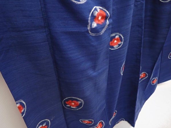 Photo3: 6721T13z850 Vintage Japanese Kimono Silk TSUMUGI Flower Royal blue (3)