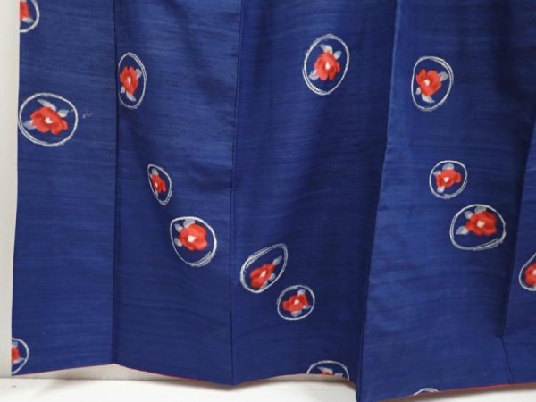 Photo4: 6721T13z850 Vintage Japanese Kimono Silk TSUMUGI Flower Royal blue (4)