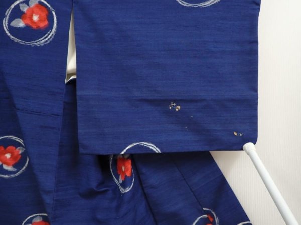 Photo7: 6721T13z850 Vintage Japanese Kimono Silk TSUMUGI Flower Royal blue (7)