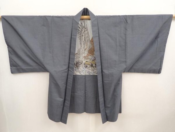 Photo5: 6722T01z620 Vintage Japanese Kimono Wool Men's HAORI Hawk Gray (5)