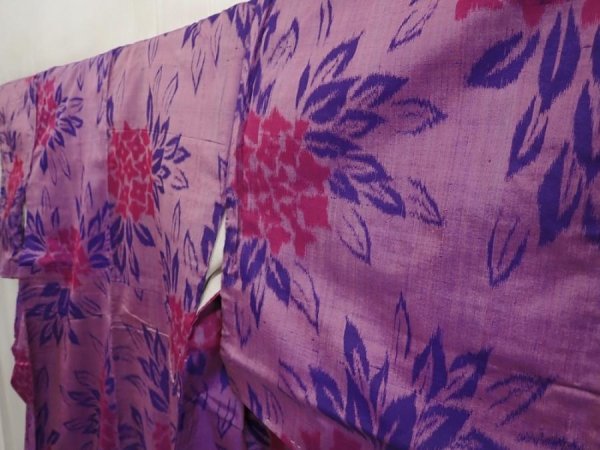 Photo2: 6722T04z560 Vintage Japanese Kimono Silk MEISEN Hydrangea Light purple (2)