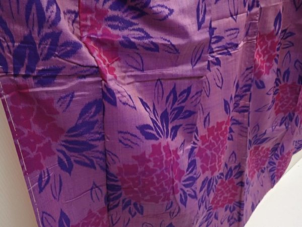 Photo3: 6722T04z560 Vintage Japanese Kimono Silk MEISEN Hydrangea Light purple (3)