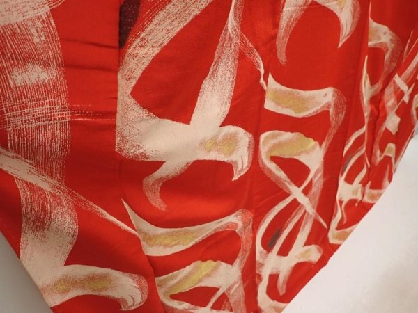 Photo3: 6722T06z1030 Vintage Japanese Kimono Silk OMESHI  Red (3)