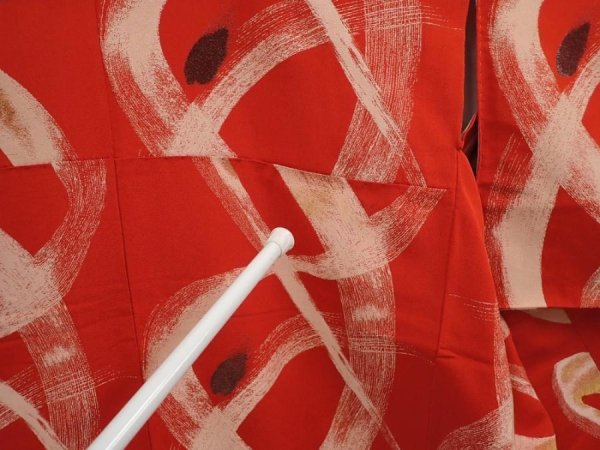 Photo7: 6722T06z1030 Vintage Japanese Kimono Silk OMESHI  Red (7)