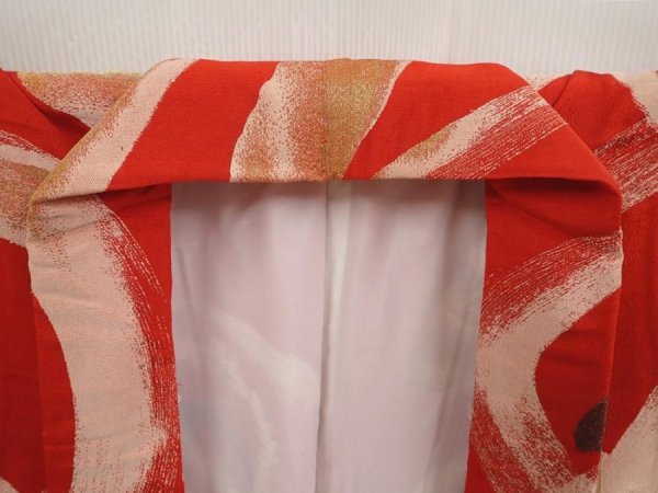 Photo8: 6722T06z1030 Vintage Japanese Kimono Silk OMESHI  Red (8)