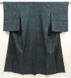 Photo1: 6722T07z490 Vintage Japanese Kimono Silk TSUMUGI  Deep cyan (1)