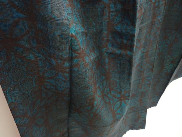 Photo3: 6722T07z490 Vintage Japanese Kimono Silk TSUMUGI  Deep cyan (3)