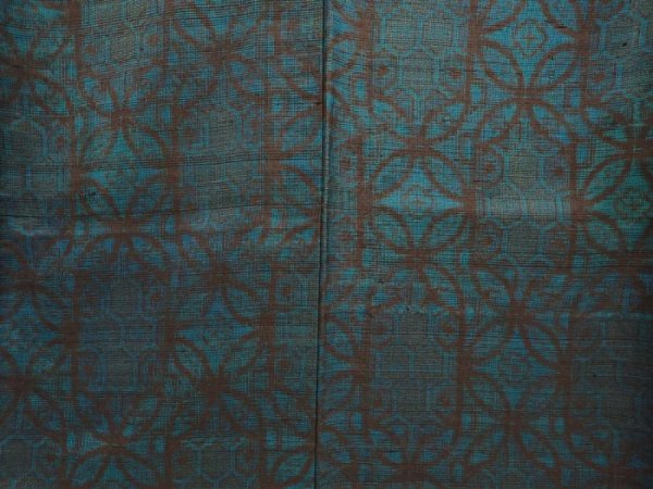 Photo5: 6722T07z490 Vintage Japanese Kimono Silk TSUMUGI  Deep cyan (5)