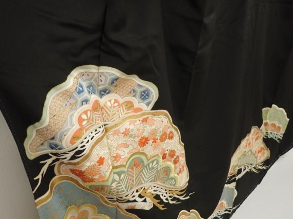 Photo3: 6722T08z930 Vintage Japanese Kimono Silk TOMESODE Pine Black (3)