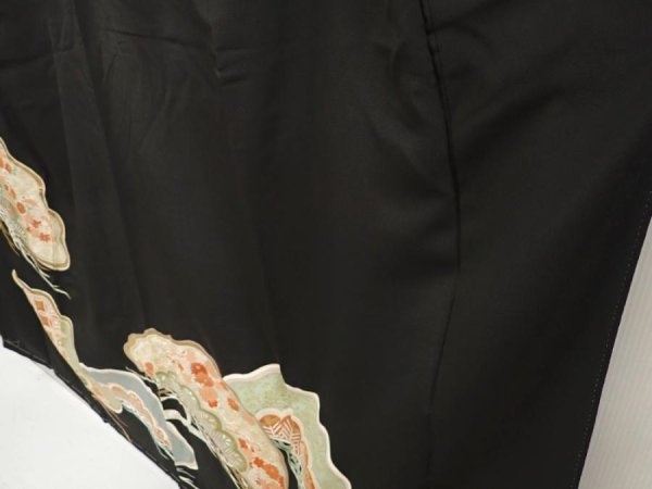 Photo4: 6722T08z930 Vintage Japanese Kimono Silk TOMESODE Pine Black (4)