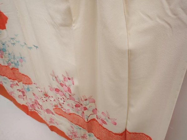 Photo4: 6722T09z990 Vintage Japanese Kimono Silk TSUKESAGE Flowers Off-white (4)