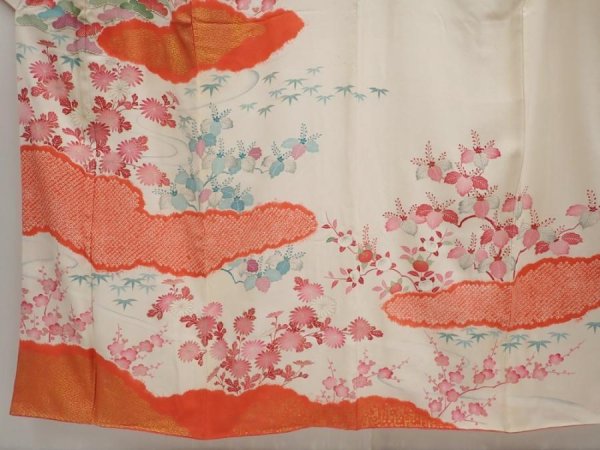 Photo5: 6722T09z990 Vintage Japanese Kimono Silk TSUKESAGE Flowers Off-white (5)