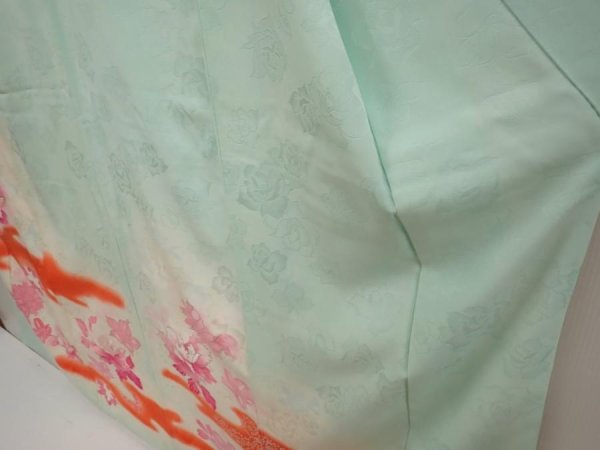 Photo4: 6722T10z920 Vintage Japanese Kimono Silk FURISODE Peony Light blue (4)