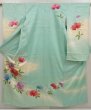 Photo1: 6722T11z1040 Vintage Japanese Kimono Silk FURISODE Chrysanthemum Mint green (1)