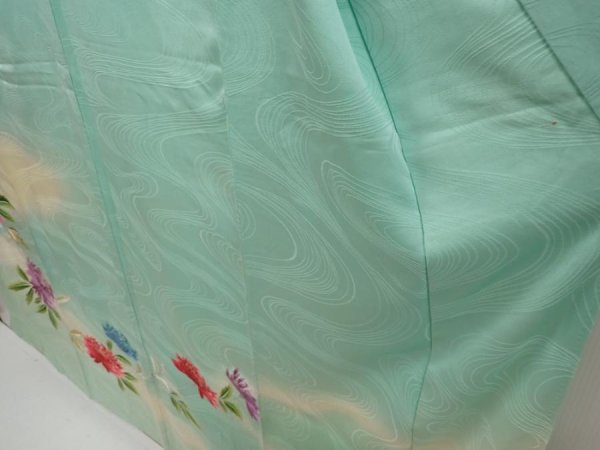 Photo4: 6722T11z1040 Vintage Japanese Kimono Silk FURISODE Chrysanthemum Mint green (4)
