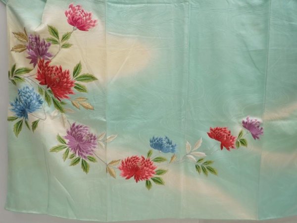 Photo5: 6722T11z1040 Vintage Japanese Kimono Silk FURISODE Chrysanthemum Mint green (5)
