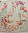 Photo1: 6722T12z940 Vintage Japanese Kimono Silk FURISODE Chrysanthemum Soft green (1)