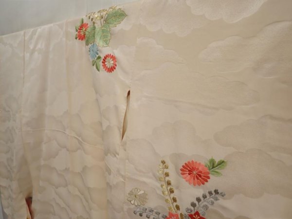 Photo2: 6722T13z1020 Vintage Japanese Kimono Silk FURISODE Paulownia Light peach (2)