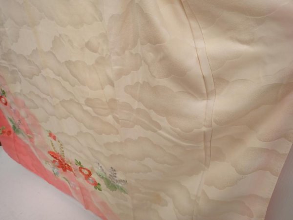 Photo4: 6722T13z1020 Vintage Japanese Kimono Silk FURISODE Paulownia Light peach (4)