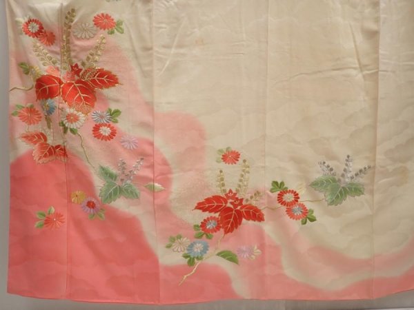 Photo5: 6722T13z1020 Vintage Japanese Kimono Silk FURISODE Paulownia Light peach (5)