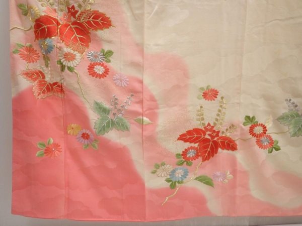 Photo6: 6722T13z1020 Vintage Japanese Kimono Silk FURISODE Paulownia Light peach (6)