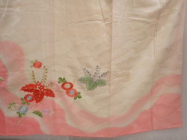Photo7: 6722T13z1020 Vintage Japanese Kimono Silk FURISODE Paulownia Light peach (7)