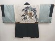 Photo1: 6723T01z510 Vintage Japanese Kimono Silk Men's HAORI Samurai Dark cyan (1)