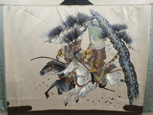 Photo2: 6723T01z510 Vintage Japanese Kimono Silk Men's HAORI Samurai Dark cyan (2)