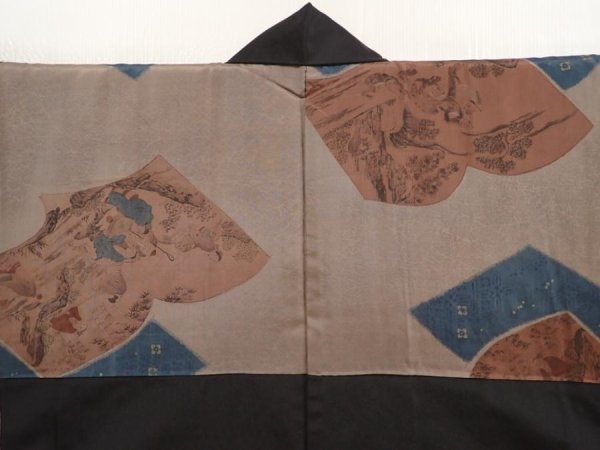 Photo2: 6723T02z530 Vintage Japanese Kimono Silk Men's HAORI Booklet Dark brown (2)