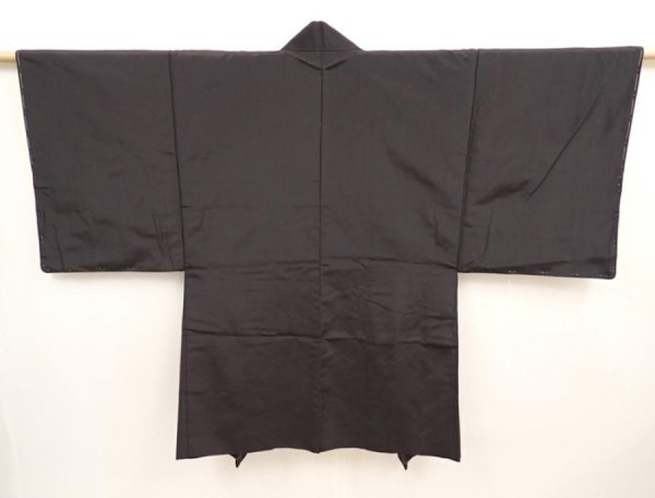 Photo4: 6723T02z530 Vintage Japanese Kimono Silk Men's HAORI Booklet Dark brown (4)