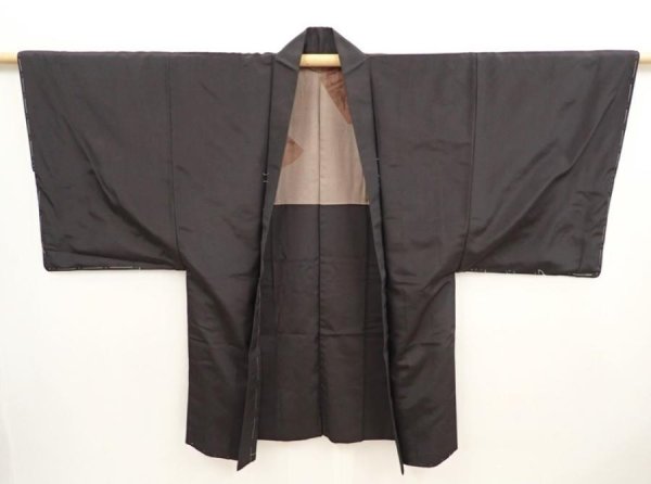 Photo5: 6723T02z530 Vintage Japanese Kimono Silk Men's HAORI Booklet Dark brown (5)