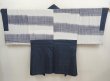 Photo2: 6723T03z490 Vintage Japanese Kimono Silk Men's OSHIMA HAORI  Blue-Gray (2)