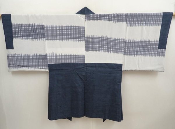 Photo2: 6723T03z490 Vintage Japanese Kimono Silk Men's OSHIMA HAORI  Blue-Gray (2)
