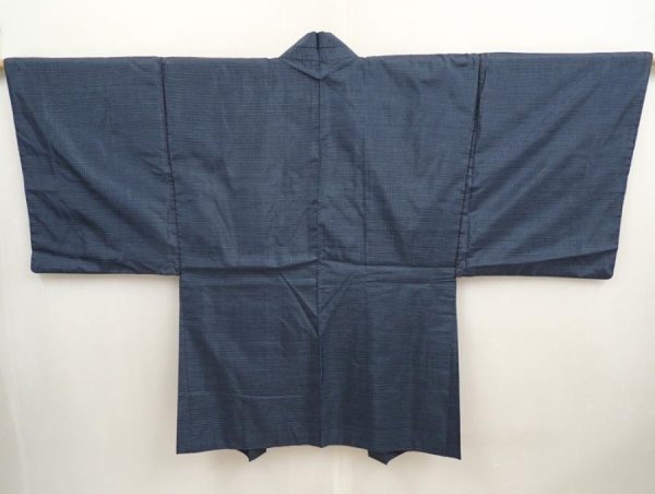 Photo5: 6723T03z490 Vintage Japanese Kimono Silk Men's OSHIMA HAORI  Blue-Gray (5)