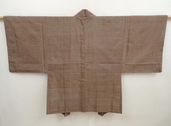 Photo4: 6723T04z410 Vintage Japanese Kimono Silk Men's HAORI Dog Light brown (4)