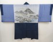 Photo1: 6723T05z580 Vintage Japanese Kimono Silk Men's HAORI Mt.Fuji Dark cyan blue (1)