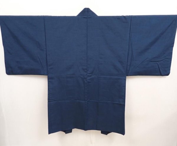 Photo4: 6723T05z580 Vintage Japanese Kimono Silk Men's HAORI Mt.Fuji Dark cyan blue (4)