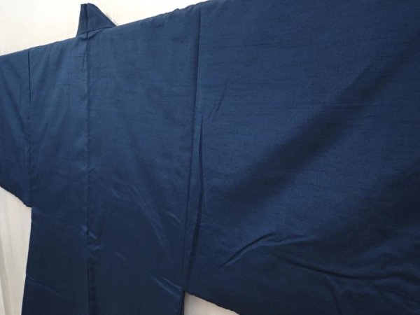Photo5: 6723T05z580 Vintage Japanese Kimono Silk Men's HAORI Mt.Fuji Dark cyan blue (5)
