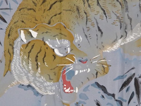 Photo3: 6723T06z460 Vintage Japanese Kimono Silk Men's OSHIMA HAORI Tiger Navy (3)