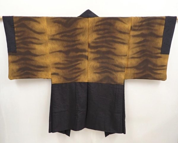 Photo1: 6723T07z670 Vintage Japanese Kimono Silk Men's HAORI  Lamp black (1)
