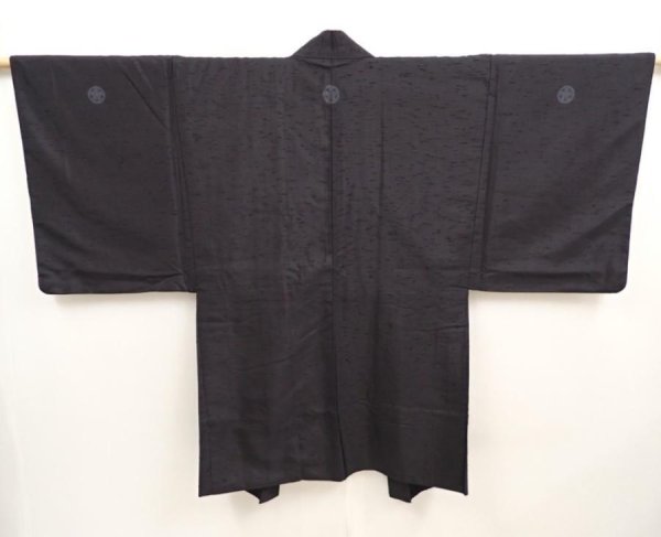 Photo3: 6723T07z670 Vintage Japanese Kimono Silk Men's HAORI  Lamp black (3)