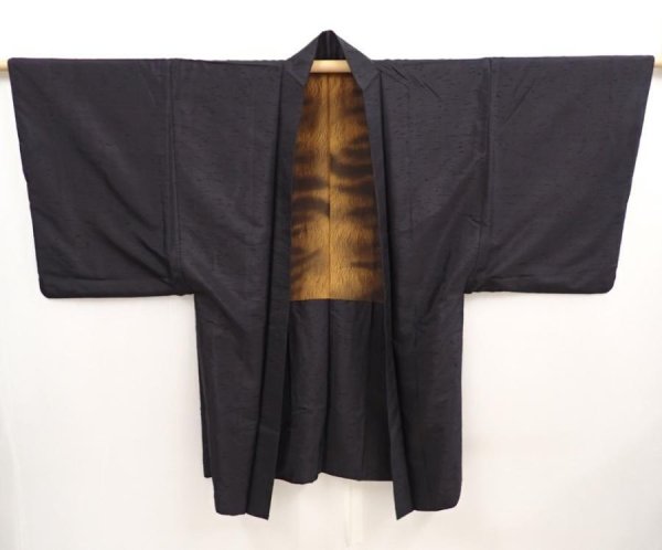 Photo4: 6723T07z670 Vintage Japanese Kimono Silk Men's HAORI  Lamp black (4)