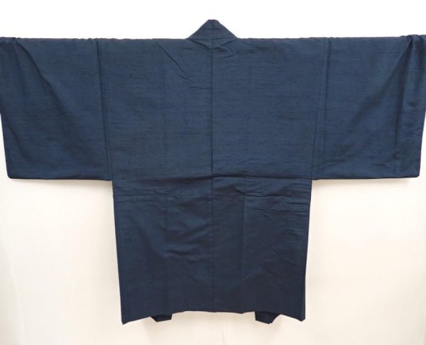 Photo1: 6723T08z590 Vintage Japanese Kimono Silk Men's HAORI Plain Dark navy (1)