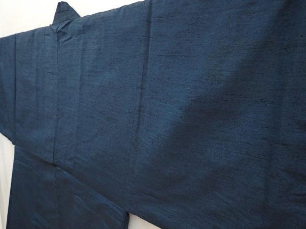 Photo2: 6723T08z590 Vintage Japanese Kimono Silk Men's HAORI Plain Dark navy (2)