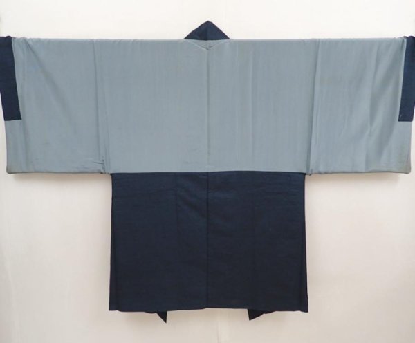 Photo4: 6723T08z590 Vintage Japanese Kimono Silk Men's HAORI Plain Dark navy (4)