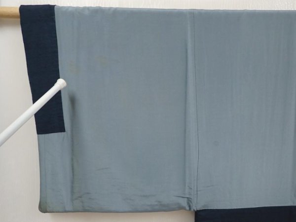 Photo6: 6723T08z590 Vintage Japanese Kimono Silk Men's HAORI Plain Dark navy (6)