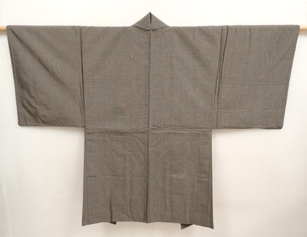 Photo3: 6723T09z650 Vintage Japanese Kimono Silk Men's HAORI  Brown-Gray (3)