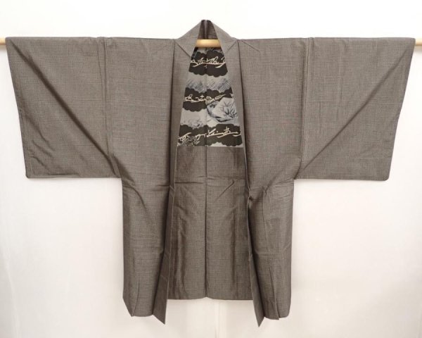 Photo4: 6723T09z650 Vintage Japanese Kimono Silk Men's HAORI  Brown-Gray (4)