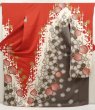 Photo1: 6723T11z1210  Japanese Kimono Silk FURISODE Flower Dark red (1)