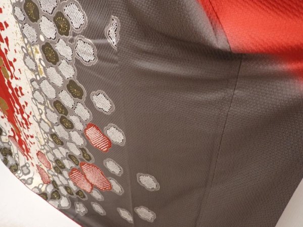 Photo4: 6723T11z1210  Japanese Kimono Silk FURISODE Flower Dark red (4)